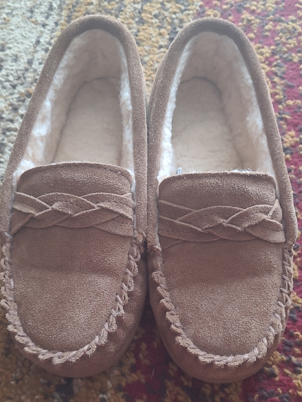 BearPaw Women's Chestnut Braided Faux-Shearling Moccasin Slippers